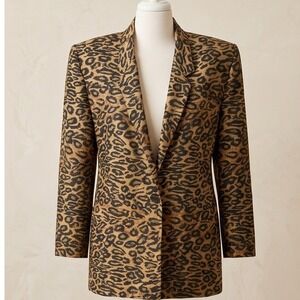 Carol Horn Workshop M Vintage 80s 90s Silk Leopard Print Blazer Jacket Medium